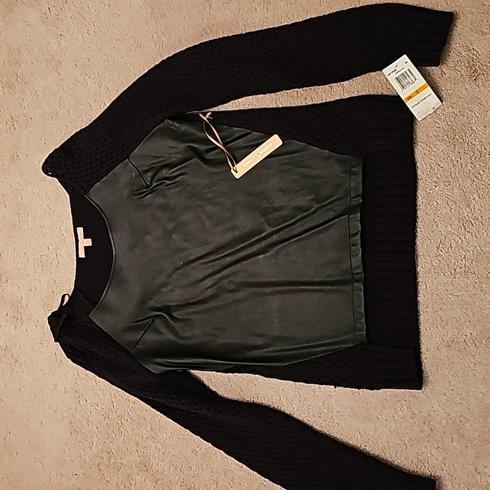COPY - BRAND NEW, WITH TAGS, FAUX LEATHER/KNIT BLACK SWEATHER